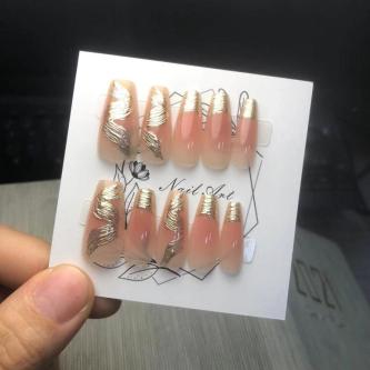 Pink Long Fake Nails with Sticker Fake Nails Designed with … in Singapore - Image 1