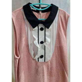 Pink Tight-Fitting Long Dress With CPS Ruffled Collar Size M in Singapore - Image 1