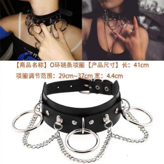 Punk Metal gothic Rings Leather Spike Chain Necklace … in Singapore - Image 1