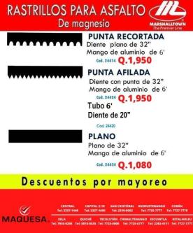 RASTRILLOS PARA ASFALTO DE MAGNESIO en Ciudad de Guatemala - Imagen 1