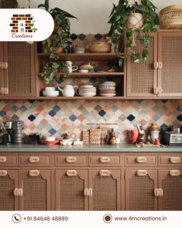 Rustic Rattan Kitchen with Earthy Tones & Vintage Charm in Kothaguda - Image 1