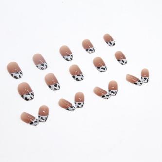 Simple Cow Pattern French Style Fake Nails Long False Nails … in Singapore - Image 1
