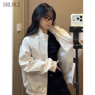 Solid Color American Standing Collar Flight Jacket for … in Singapore - Image 1