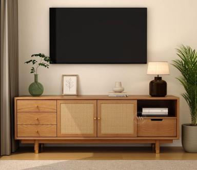 Space-Saving TV Unit with Foldable Work Desk Design in Chennai - Image 3