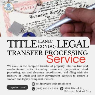 TITLE (LAND/CONDO) LEGAL TRANSFER PROCESSING SERVICE in Santo Niño - Image 1