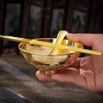 #三件套礼金餐具金百福金碗筷子食用勺镀金黄色筷子金碗金勺套装; Three-Piece Set Gift Gold … in Ipoh - Image 1