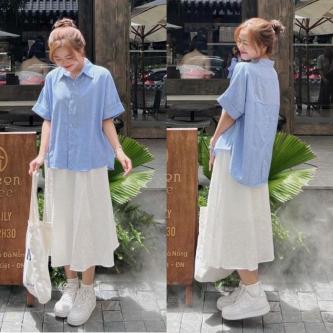 WOMEN'S BUTTON-BACK SHIRT SET short sleeve BIGSIZE 58-90KG … in Subang Jaya - Image 1