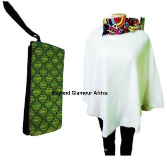 Womens Cream ankara poncho and pouch in Kikuyu - Image 1