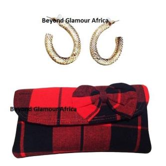Womens Red Maasai Clutch and loop earrings in Kikuyu - Image 1