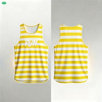 Yellow & White Striped Running Singlet – Quick-Dry 